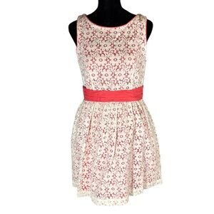 Forever 21 floral white lace over coral dress